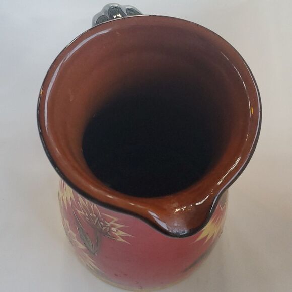 PIER 1 ONE SUNFLOWER PITCHER RED YELLOW BLACK FRENCH COUNTRY COTTAGE HOMEY - Picture 3 of 5